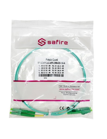Safire SF-LC-APC-LC-APC-OM4-DX-1M-A Cabo de Conexão de Fibra Óptica - Fibra Multimodo OM4 - Conector APC Duplex LC - Comprimento