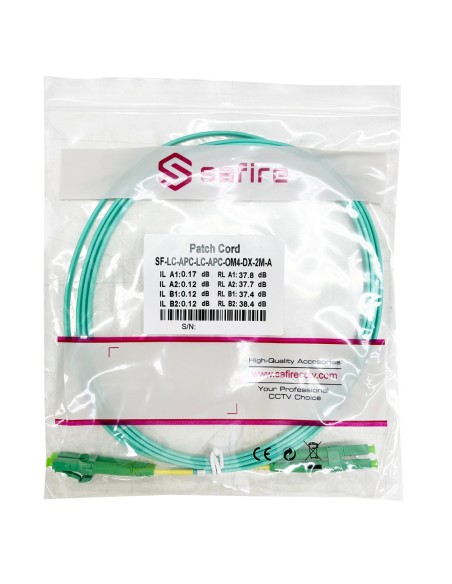 Safire SF-LC-APC-LC-APC-OM4-DX-2M-A Cabo de Conexão de Fibra Ótica - Fibra Multimodo OM4 - Conector APC Duplex LC - Comprimento 