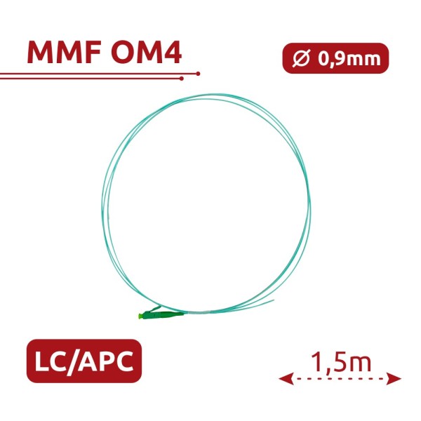 Acheter SAFIRE SF-LC-APC-OM4-0015M-D09-A Pigtail de fibre optique - Fibra multimode OM4 - Connecteur LC APC simplex - Longueur 1