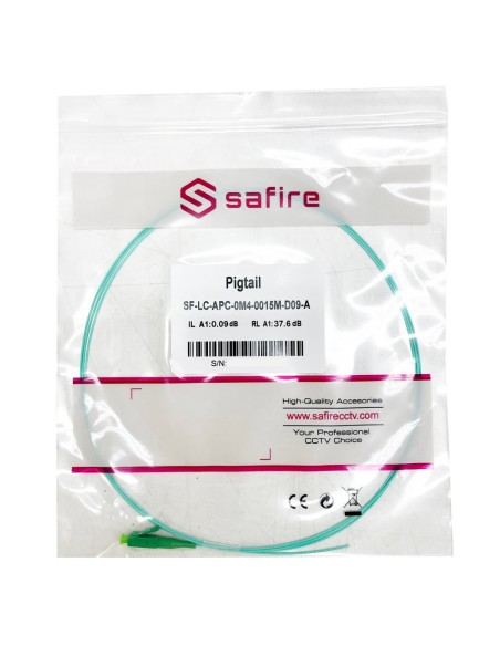 Safire SF-LC-APC-OM4-0015M-D09-A Pigtail de fibra óptica - multimodo fibra OM4 - LC APC Simplex Connector - Comprimento 1.5m - c