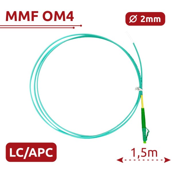 Safire SF-LC-APC-OM4-0015M-D20-A Pigtail de Fibra Óptica - Fibra Multimodo OM4 - LC APC Simplex Connector - Comprimento 1.5m - c