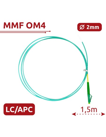 Safire SF-LC-APC-OM4-0015M-D20-A Pigtail de Fibra Óptica - Fibra Multimodo OM4 - LC APC Simplex Connector - Comprimento 1.5m - c