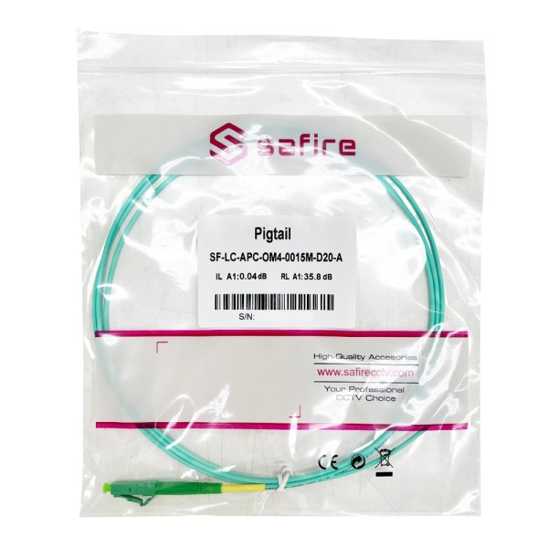 Safire SF-LC-APC-OM4-0015M-D20-A Pigtail de Fibra Óptica - Fibra Multimodo OM4 - LC APC Simplex Connector - Comprimento 1.5m - c