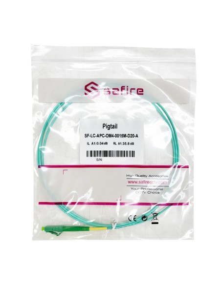 Safire SF-LC-APC-OM4-0015M-D20-A Pigtail de Fibra Óptica - Fibra Multimodo OM4 - LC APC Simplex Connector - Comprimento 1.5m - c
