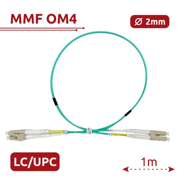 Safire SF-LC-UPC-LC-UPC-OM4-DX-1M-A Cabo de Conexão de Fibra Óptica - Multimode Fibra OM4 - Conector LC Duplex UPC - Comprimento