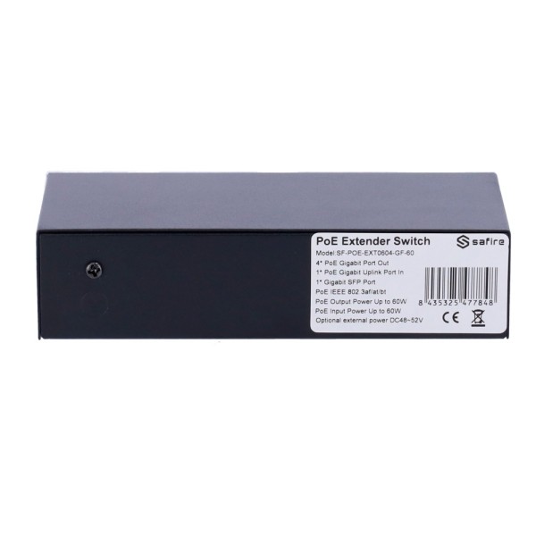 Comprar SAFIRE SF-POE-EXT0604-GF-60 Safire Indoor POE extender Switch - Amplía alcance alimentación POE - 4 puertos PoE + 1 Upli