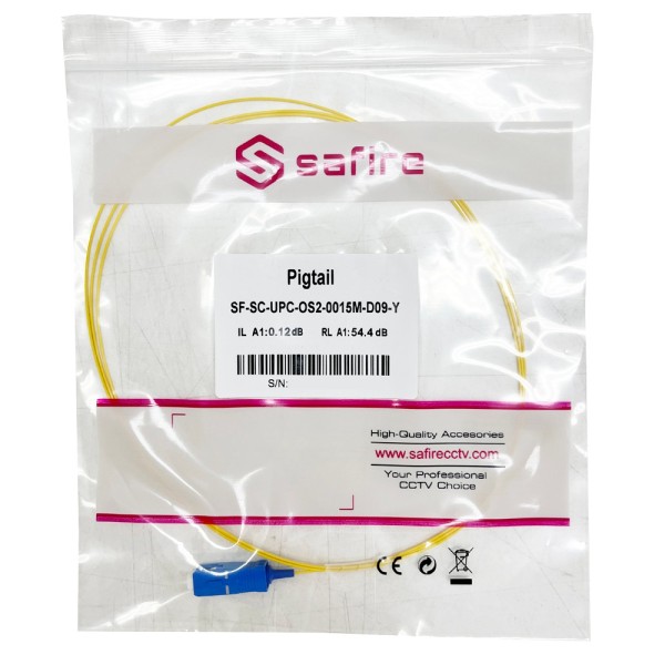 Comprar SAFIRE SF-SC-UPC-OS2-0015M-D09-Y Pigtail de fibra óptica - Fibra monomodo OS2 - Conector SC UPC simplex - Longitud 1.5m 