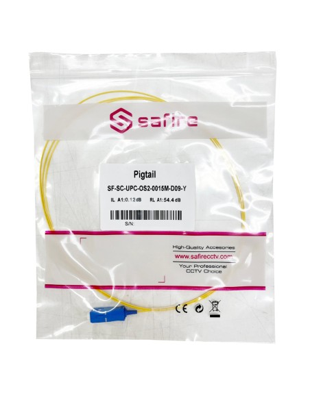 Safire SF-SC-SC-UPC-OS2-0015M-D09-e Pigtail de fibra óptica - Fibra de modo único OS2 - SC UPC Connector Simplex - Comprimento 1