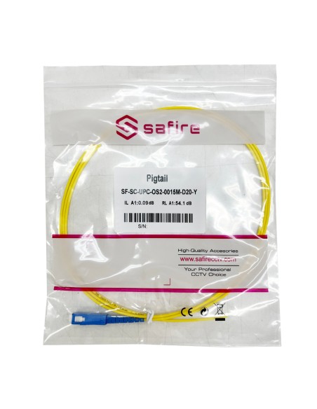 Safire SF-SC-SC-UPC-OS2-0015M-D20-e Pigtail de fibra óptica - Fibra de modo único de modo único - SC UPC Simple Connector - Comp