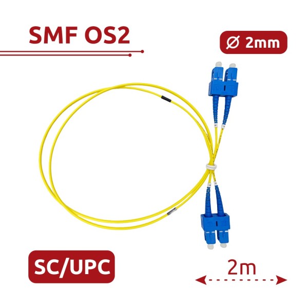 Safire SF-SC-SC-UPC-SC-UPC-OS2-DX-2M-e Cabo de conexão de fibra óptica - Fibra de Monomóde de OS2 - Conector Duplex SC - Comprim