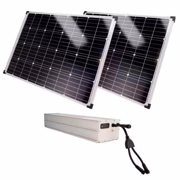 Kaufen SAFIRE SF-SOLARKIT-BATT-1920WH-24V Autonomes Stromversorgungssystem für CCTV – 2x 150W-Solarpanel – LiFePo4-Batterie