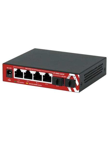 Safire SF-SW06-2AZZXF Switch Multigabit 2,5Gbps - 4 Portas + 2 Uplink SFP 10G - Portas Velocidade 2.5 / 1Gbps - REENG TAXA