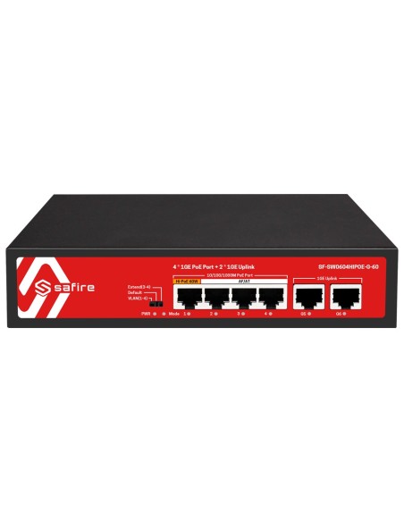 Comprar SAFIRE SF-SW0604HIPOE-G-60 Safire Switch PoE - 4 puertos PoE + 2 Uplink RJ45 - Velocidad de puertos 10/100/1000 Mbps - 4