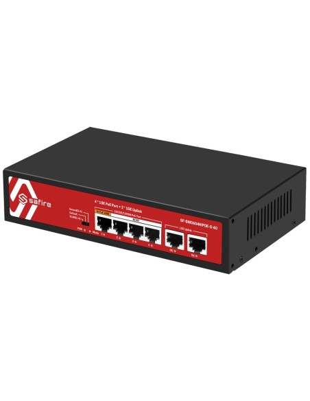 Comprar SAFIRE SF-SW0604HIPOE-G-60 Safire Switch PoE - 4 puertos PoE + 2 Uplink RJ45 - Velocidad de puertos 10/100/1000 Mbps - 4