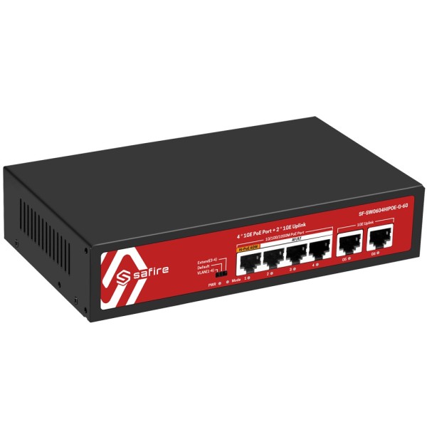 Kaufen SAFIRE SF-SW0604HIPOE-G-60 Safire Switch PoE – 4 PoE-Ports + 2 Uplink-RJ45 – Portgeschwindigkeit 10/100/1000 Mbit/s – 1