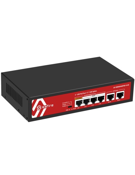 Comprar SAFIRE SF-SW0604HIPOE-G-60 Safire Switch PoE - 4 puertos PoE + 2 Uplink RJ45 - Velocidad de puertos 10/100/1000 Mbps - 4