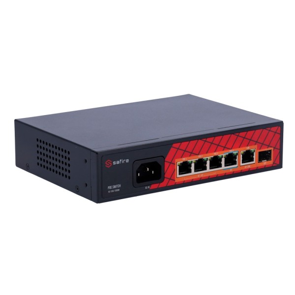 Safire SF-SW0604HPoE-GF-65 Safire Switch Hi-PoE - 4 portas Poe + 1 UPLINK RJ45 + 1 Uplink SFP - Gigabit Porta Velocidade 1