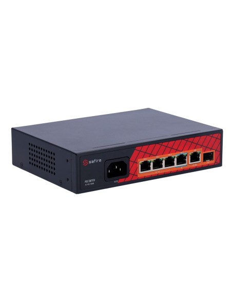 Comprar SAFIRE SF-SW0604HIPOE-GF-65 Safire Switch Hi-PoE - 4 puertos PoE + 1 Uplink RJ45 + 1 Uplink SFP - Velocidad de puertos G