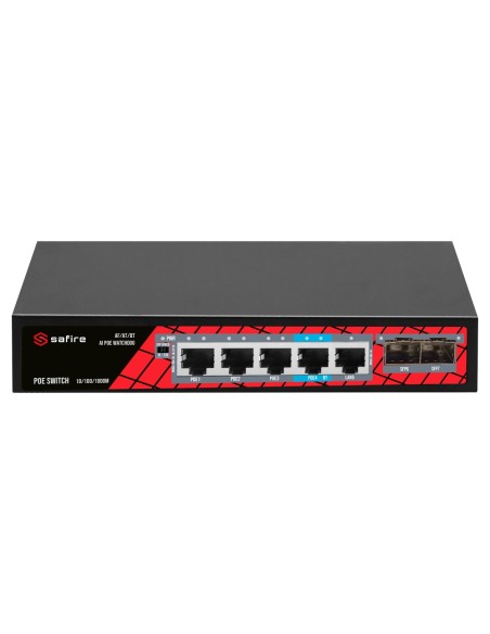 Acheter SAFIRE SF-SW0704HIPOE-GMF-65 Switch Safire PoE - 4 ports PoE + 1 uplink RJ45 + 2 SFP (1G/2,5G) - Vitesse des ports