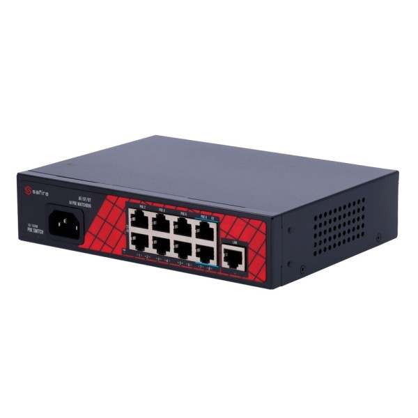 Safire SF-SW0908PIRAE-120 Safire Switch Hi-Poe - 8 portas Poe + 1 UpLink RJ45 - Velocidade do Porto 10 / 100Mbps - 6 portas Poe