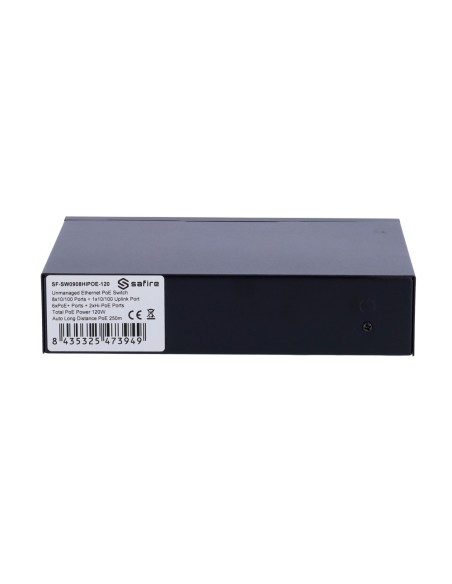 Comprare SAFIRE SF-SW0908HIPOE-120 Switch Safire Hi-PoE - 8 porte PoE + 1 Uplink RJ45 - Velocità delle porte 10/100Mbps - 6 Pu