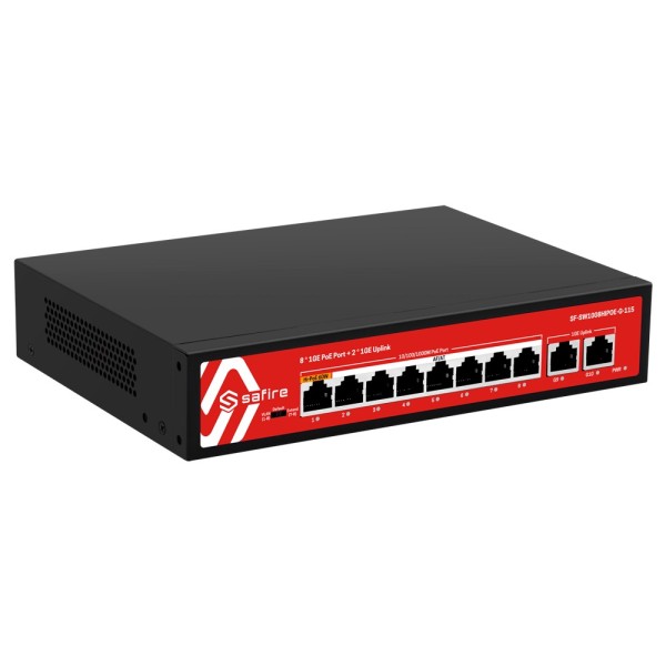 Comprar SAFIRE SF-SW1008HIPOE-G-115 Safire Switch Hi-PoE - 8 puertos PoE + 2 Uplink RJ45 - 10x 10/100/1000Mbps - 7 Puertos PoE+ 
