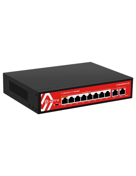Comprar SAFIRE SF-SW1008HIPOE-G-115 Safire Switch Hi-PoE - 8 puertos PoE + 2 Uplink RJ45 - 10x 10/100/1000Mbps - 7 Puertos PoE+ 