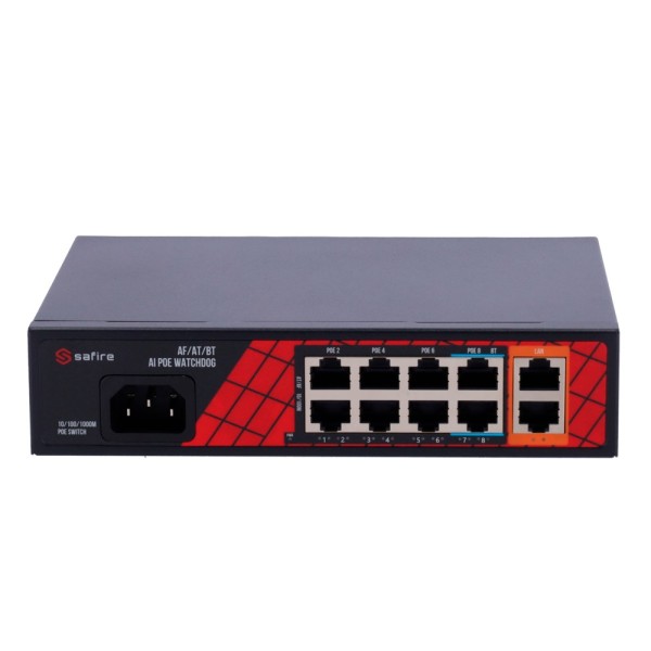 Acheter SAFIRE SF-SW1008HIPOE-H-120 Safire Switch Hi-PoE - 8 ports PoE + 2 liaisons montantes RJ45 - Hybride 8x10/100Mbps + 2x10