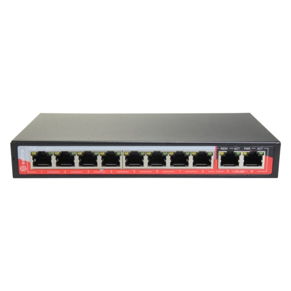 Acquistare SAFIRE SF-SW1008POE-96 Switch PoE - 8 porte PoE + 2 Uplink RJ45 - Velocità 10/100 Mbps - Funzioni: Ai VLan/QOS/CCTV