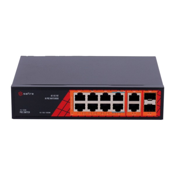 Comprar SAFIRE SF-SW1208HIPOE-GF-120 Safire Switch Hi-PoE - 8 puertos PoE + 2 SFP + 2 RJ45 - Velocidad de puertos Gigabit 10/100