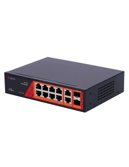 Comprar SAFIRE SF-SW1208HIPOE-GF-120 Safire Switch Hi-PoE - 8 puertos PoE + 2 SFP + 2 RJ45 - Velocidad de puertos Gigabit 10/100