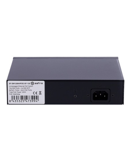 Comprar SAFIRE SF-SW1208HIPOE-GF-120 Safire Switch Hi-PoE - 8 puertos PoE + 2 SFP + 2 RJ45 - Velocidad de puertos Gigabit 10/100