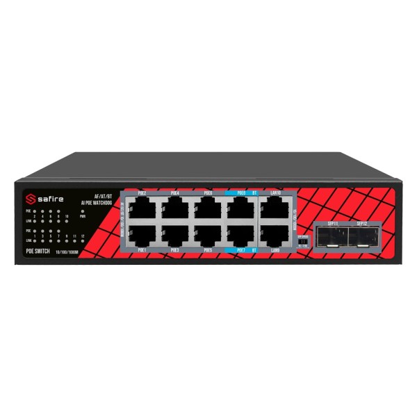 Acheter OEM SF-SW1208HIPOE-GMF-120 Safire Switch Hi-PoE - 8 ports PoE + 2 SFP + 2 RJ45 - Vitesse des ports Gigabit 10/100/1