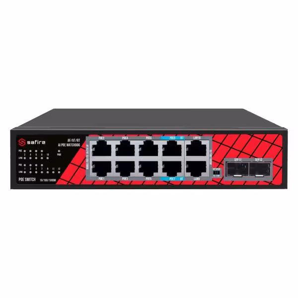 Comprar SAFIRE SF-SW1208HIPOE-GMF-120 Safire Switch Hi-PoE - 8 puertos PoE + 2 SFP + 2 RJ45 - Velocidad de puertos Gigabit 10/10