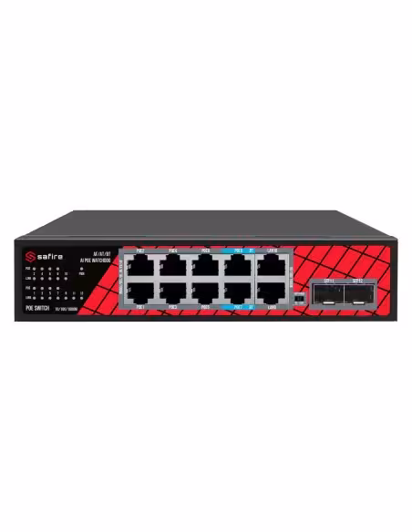 Comprar SAFIRE SF-SW1208HIPOE-GMF-120 Safire Switch Hi-PoE - 8 puertos PoE + 2 SFP + 2 RJ45 - Velocidad de puertos Gigabit 10/10