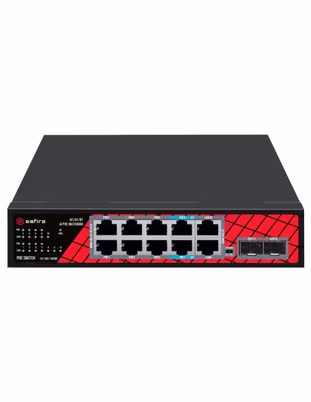 Comprar SAFIRE SF-SW1208HIPOE-GMF-120 Safire Switch Hi-PoE - 8 puertos PoE + 2 SFP + 2 RJ45 - Velocidad de puertos Gigabit 10/10