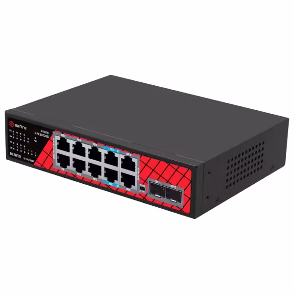Comprar SAFIRE SF-SW1208HIPOE-GMF-120 Safire Switch Hi-PoE - 8 puertos PoE + 2 SFP + 2 RJ45 - Velocidad de puertos Gigabit 10/10