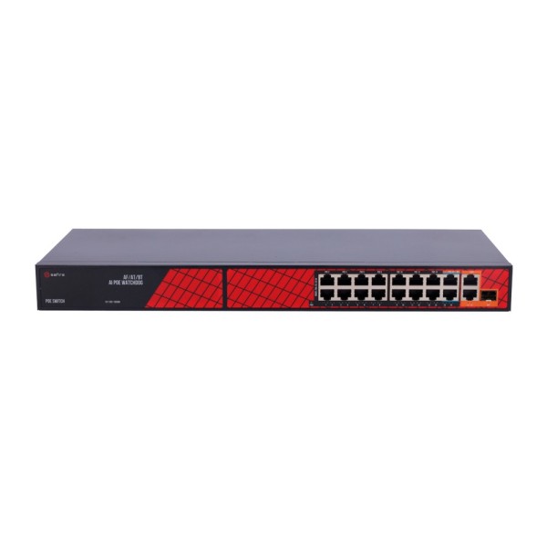 Kaufen SAFIRE SF-SW1916HIPOE-HF-300 Safire Hi-PoE-Switch – 16 PoE-Ports + 2 Uplink-RJ45 + 1 Uplink-SFP – Hybrid 15x10/100 Mbps