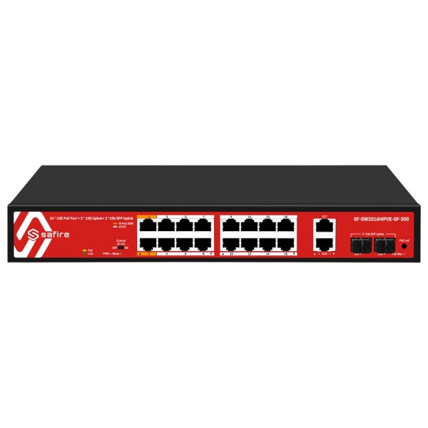 Kaufen SAFIRE SF-SW2016HIPOE-GF-300 Safire Switch Hi-PoE – 16 GE-PoE-Ports + 2 SFP + 2 RJ45 – Gigabit-Portgeschwindigkeit 10