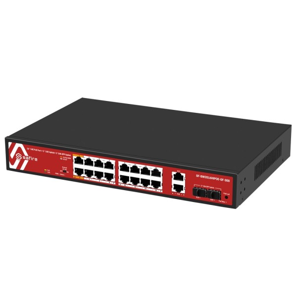 Safire SF-SW206HIPE-GF-300 Safire Switch Hi-PoE - 16 portas PoE + 2 SFP + 2 RJ45 - Gigabit Porta Velocidade 10/100 / 1000MB