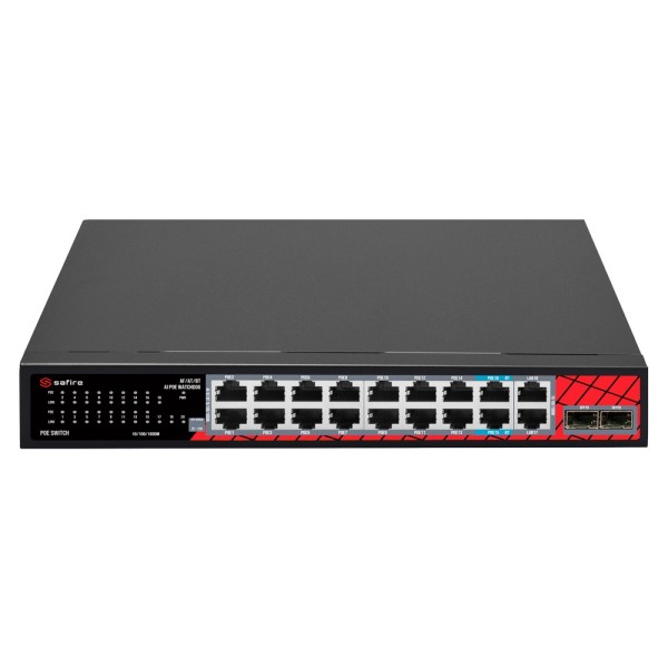 Kaufen SAFIRE SF-SW2016HIPOE-GMF-240 Safire Switch Hi-PoE – 16 GE-PoE-Ports + 2 SFP + 2 RJ45 – Portgeschwindigkeit 10/100/10