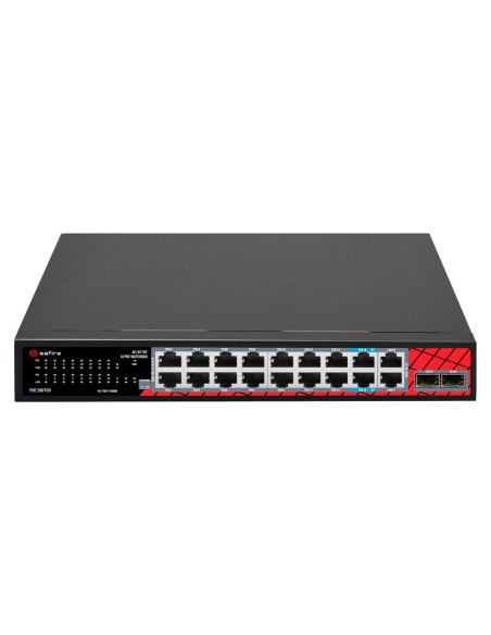 Kaufen SAFIRE SF-SW2016HIPOE-GMF-240 Safire Switch Hi-PoE – 16 GE-PoE-Ports + 2 SFP + 2 RJ45 – Portgeschwindigkeit 10/100/10