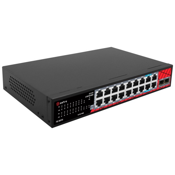 Kaufen SAFIRE SF-SW2016HIPOE-GMF-240 Safire Switch Hi-PoE – 16 GE-PoE-Ports + 2 SFP + 2 RJ45 – Portgeschwindigkeit 10/100/10