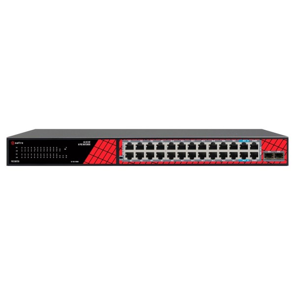 Safire SF-SW2824HPOE-GMF-300 Safire Switch Hi-PoE - 24 portas + 2.5ge SFP UpLink + 2 Uplink RJ45 - Gigabi Porta de velocidade