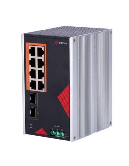 Comprar SAFIRE SF-SWI1008HIPOE-GF-AC-130-DIN Safire Switch Industrial Alimentación AC y DC - 8 puertos Gigabit + 2 SFP Gigabit -