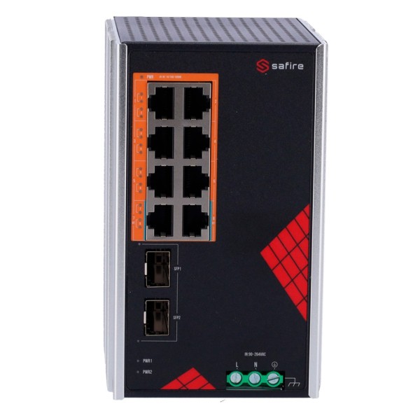 Comprar SAFIRE SF-SWI1008HIPOE-GF-AC-130-DIN Safire Switch Industrial Alimentación AC y DC - 8 puertos Gigabit + 2 SFP Gigabit -