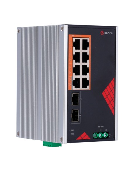 Safire SF-SWI1008HPoE-GF-AC-130-DIN SAFEIR SHURDER INDUSTRIAL SHURDIND AC e DC - 8 portas Gigabit + 2 SFP Gigabit - 6 puert
