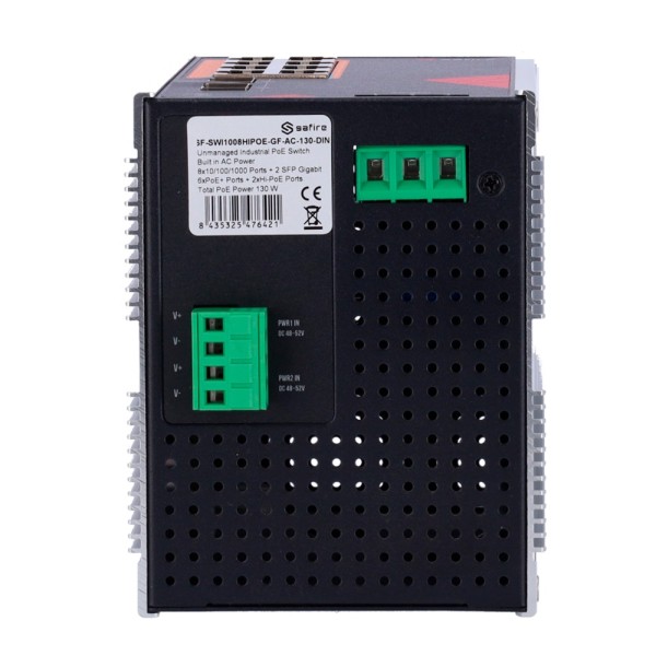 Acheter SAFIRE SF-SWI1008HIPOE-GF-AC-130-DIN Safire Switch industriel alimentation AC et DC - 8 ports Gigabit + 2 SFP Gigabit -
