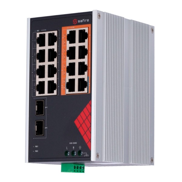 Comprar SAFIRE SF-SWI1808HIPOE-GF-AC-130-DIN Safire Switch Industrial Alimentación AC y DC - 16 puertos Gigabit + 2 SFP Gigabit 