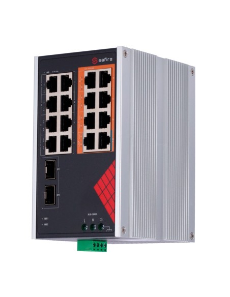 Comprar SAFIRE SF-SWI1808HIPOE-GF-AC-130-DIN Safire Switch Industrial Alimentación AC y DC - 16 puertos Gigabit + 2 SFP Gigabit 